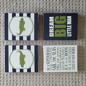 Set of 4 wall hangings navy, green & white